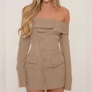 BARDOT TAILORED DETAIL BLAZER DRESS IN TAUPE